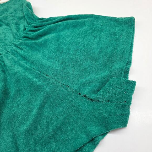 VTG Terry Cloth Romper Shorts 70s Women Medium Green Stripe Distress READ - Picture 8 of 14